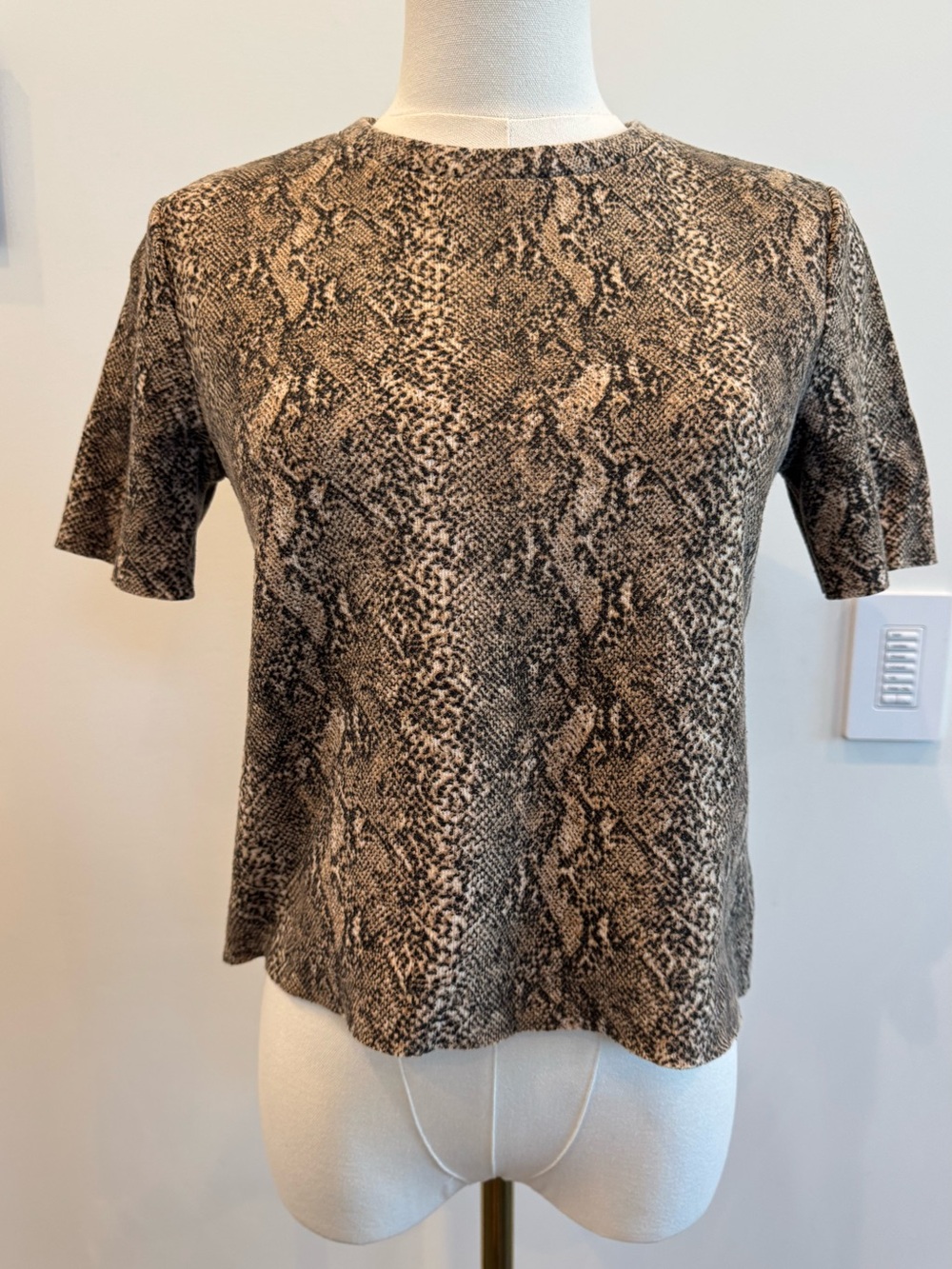 Zara Trafaluc Snake Print Black Brown Short Sleeve Crew Neck Top Hipster Boho